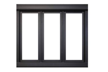 Beyaz arkaplanda izole edilmiş klasik siyah metal pencere çerçevesi