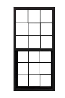 Beyaz arkaplanda izole edilmiş klasik siyah metal pencere çerçevesi