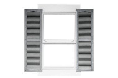 Beyaz arkaplanda izole edilmiş klasik beyaz metal pencere çerçevesi