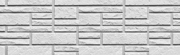 Panorama Van Blok Patroon Van Witte Steen Bekleding Muur Tegel — Stockfoto