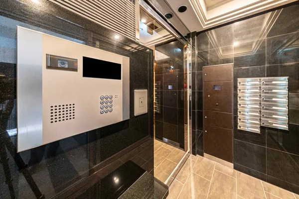 Security system intercom at the entrance of modern condominiums