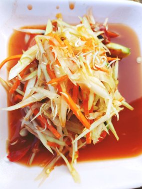 Üstten Görünüm papaya salatası veya Tay street gıda Som tam kapatmak