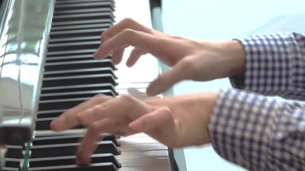 Stäng Upp Män Händer Spela Piano — Stockvideo