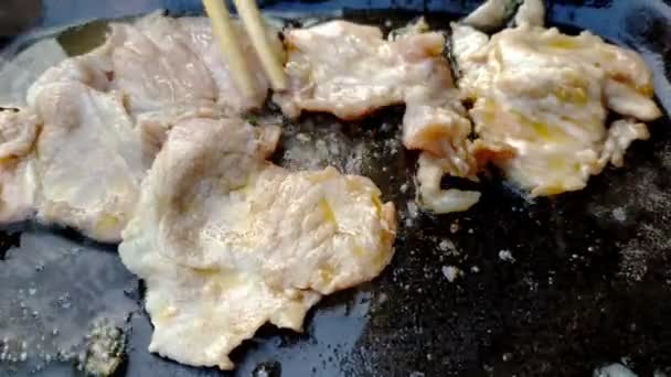 Mookata Thailand Barbecue Gegrillte Pfanne Thailändischen Stil — Stockvideo