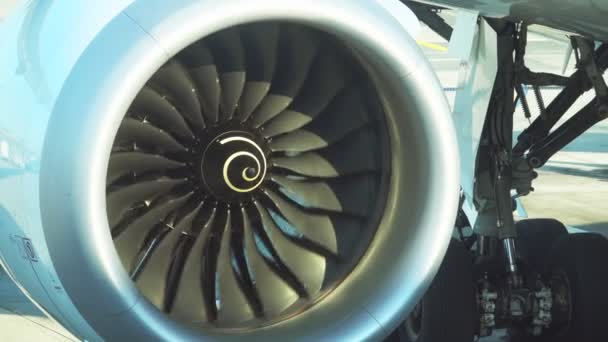 Airplane Jet Engine Spinning Blades Moving — Stock Video