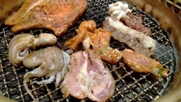 Grill Barbecue Korean Japanese Style Yakiniku Close — Stock Video