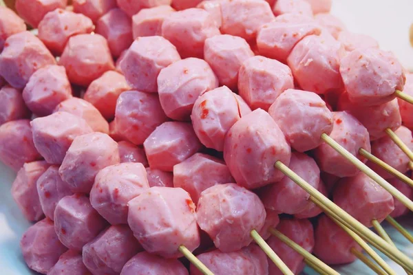 Thai food Pink meat ball Wood stick