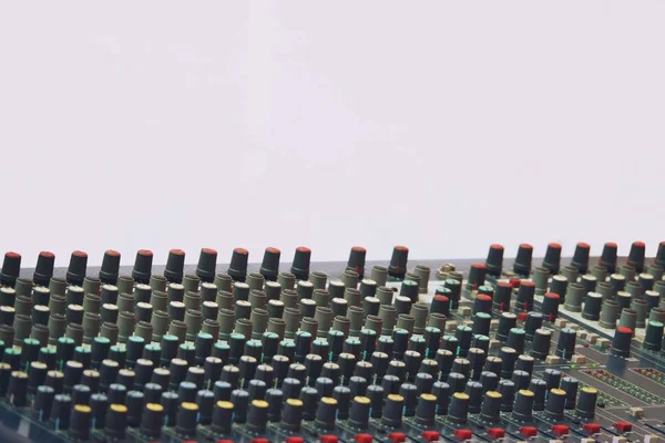 Painel Controle Misturador Som Áudio Com Botões Controles Deslizantes — Fotografia de Stock