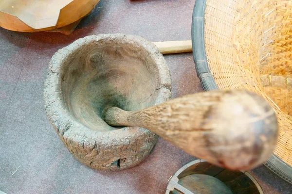 Большой Деревянный Раствор Рисового Риса Таиланд Кухонные Инструменты — стоковое фото