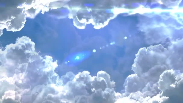 Fliegen Durch Die Wolken Himmel Mit Linsenflare Animation — Stockvideo