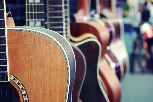 Akoestische Gitaar Achtergrond Close Met Kopieer Ruimte Close — Stockfoto