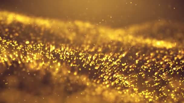 Populära Abstrakt Bakgrund Lysande Guld Dammpartiklar Stjärnor Gnistor Wave Loop — Stockvideo