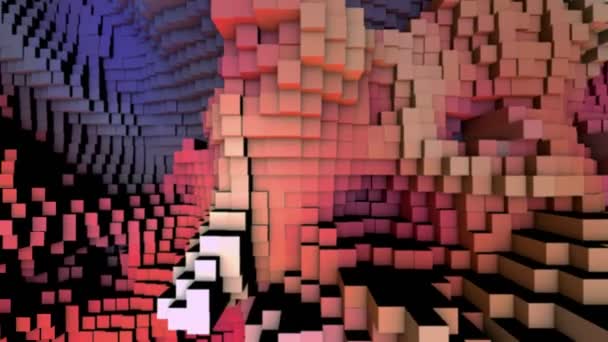 Абстрактний Фон Цифрові Кубики Блокчейну Махають Ландшафтом Рендеринга Анімації — стокове відео