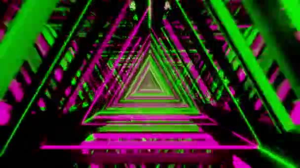 ネオンライト背景シームレスループ3Dレンダリングを持つ抽象的な未来トンネルでアニメーションSf飛行 — ストック動画