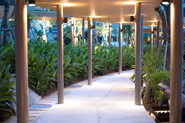 walkway at night lighting path for walks in the hotel