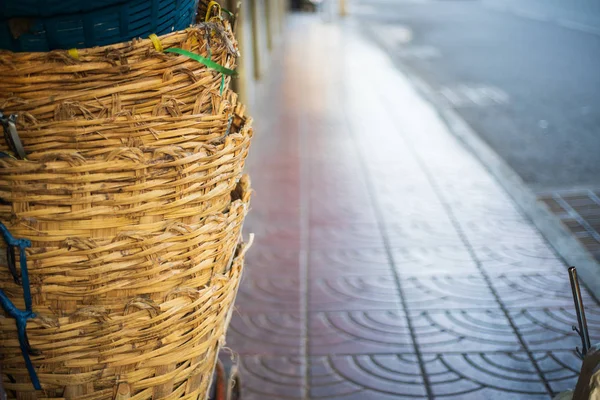 Row Big Bambo Basket Overlap Thailand Street — Stock Photo, Image