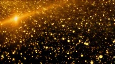 soyut toz kıvılcım ve altın yıldız, Fütüristik Teknoloji dijital, Uçan Gezegenler, veri noktaları sıçrama, animasyon 3d render