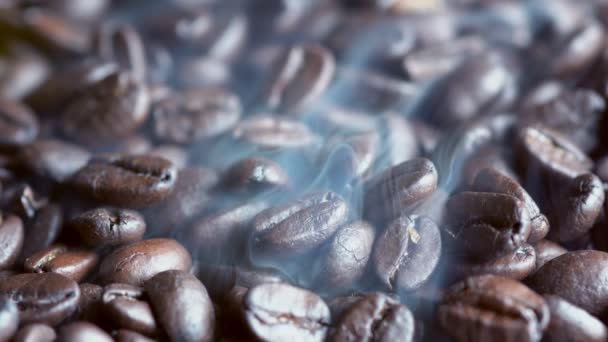 Smoke Comes Roasted Fragrant Coffee Beans Aroma — Stock Video