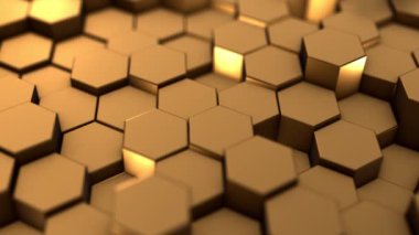 Soyut altıgen geometri arka plan, altın altıgen desen rastgele sallayarak, animasyon 3d render