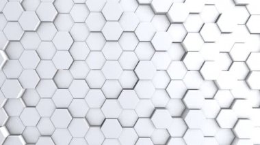 Soyut altıgen geometri arka plan, beyaz altıgen desen rastgele sallayarak, animasyon 3d render