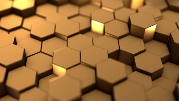 Abstrakt Hexagon Geometri Bakgrund Guld Hexagonala Mönster Slumpmässigt Vinka Animation — Stockvideo