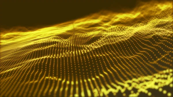 Abstract Golden Particle Wave Futuristic Technology Digital Splash Data Points — Fotografia de Stock