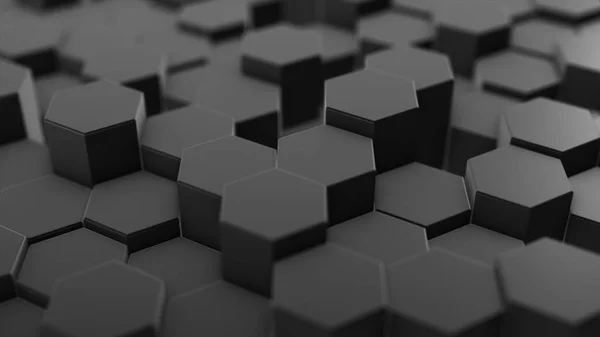 Abstract hexagon geometry background, dark hexagonal pattern randomly waving, animation 3D rendering