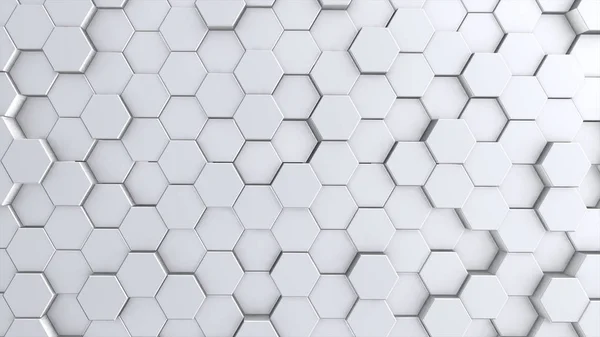 Abstract hexagon geometry background, white hexagonal pattern randomly waving, animation 3D rendering