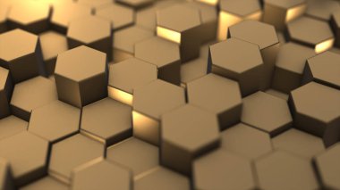 Soyut altıgen geometri arka plan, altın altıgen desen rastgele sallayarak, animasyon 3d render