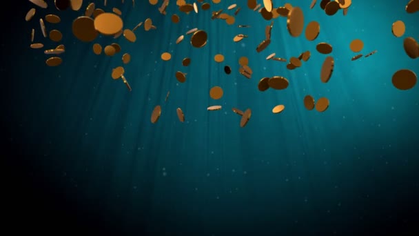 Vallende Gouden Munten Underwater Blue Ocean Strategy Business Concept Animatie — Stockvideo