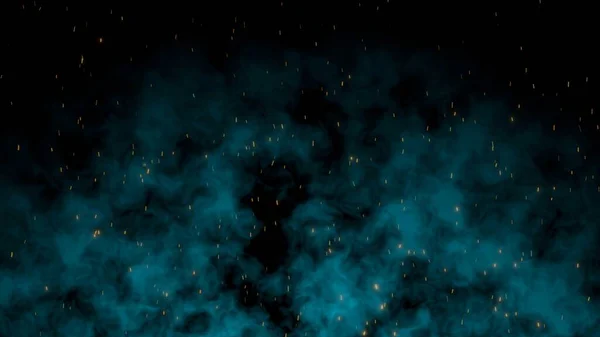 Fuoco Scintille Volare Con Blu Fumo Sfondo Animazione Rendering — Foto Stock