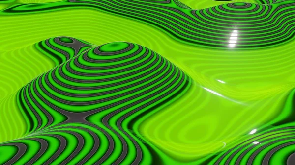Linee Curve Nere Sfondo Verde Onda Animazione Rendering — Foto Stock