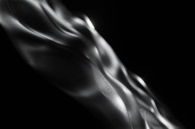 Parçacık Teknolojisinin soyut Fütüristik Dijital dalgası. Koyu arkaplan animasyonu 3D görüntüleme