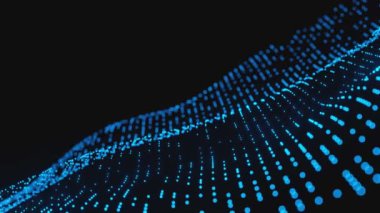 Mavi fütüristik dalga parçacık akışı veri iletişimi dijital teknolojik animasyon 3D görüntüleme