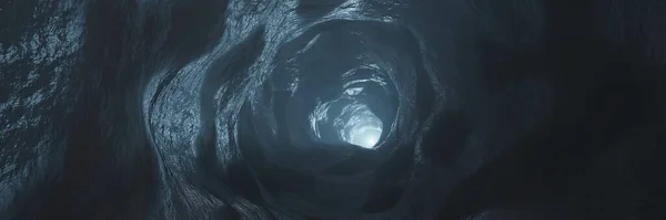 Sci Dark Caves Подземный Тоннель Атмосфера Пыль Страшная Панорамная Анимация — стоковое фото