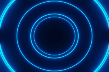 Soyut yüksek teknoloji bilim kurgu tüneli. Neon ışıkları 3D.