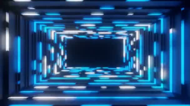 Abstracte Animatie Neon Blauw Frame Tunnel Achtergrond Rendering — Stockvideo