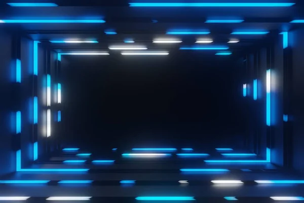 Abstrato Animação Neon Azul Frame Túnel Fundo Renderin — Fotografia de Stock