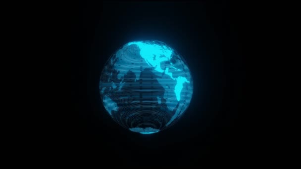 未来的なデジタル惑星地球の輝きのホログラムグローバルネットワークの概念3Dレンダリングの回転 — ストック動画