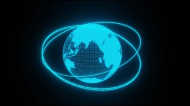 Gelecekçi Dijital Gezegen Dünya Hologramı Dönen Küresel Ağ Konsepti 3D