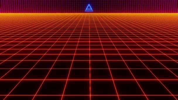 Abstract Futuristic Glowing Triangle Neon Laser Digital Landscape Rendering — Stock Video