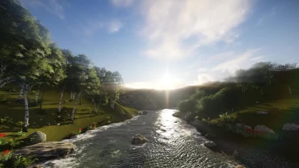 Річка Тече Сході Сонця — стокове відео