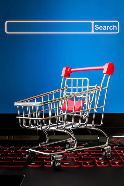 Concetto Shopping Online Commerce Servizio Consegna Cartoni Carta Con Carrello — Foto Stock