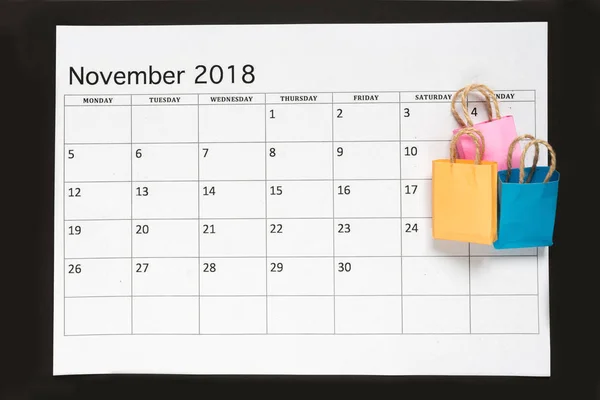 Koszyk Sklepie Kalendarzu Listopada Zakupy Rabaty Sprzedaży Czarny Piątek Listopada — Zdjęcie stockowe