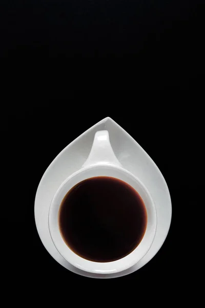 White Cup Coffee Black Background Close Copy Space Text Minimalism — Stock Photo, Image