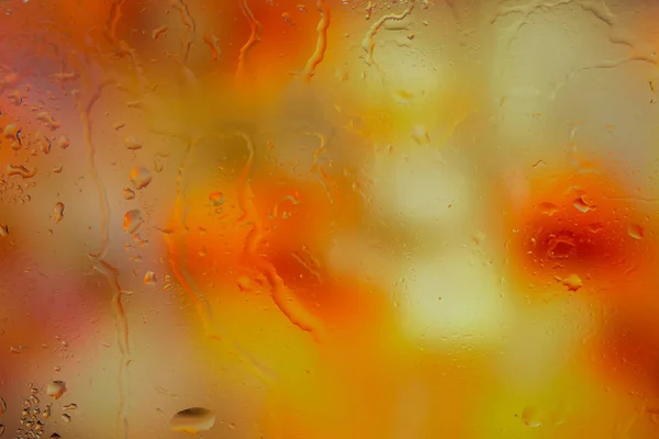 Autumn Background Drops Rain Wet Window Autumn Colors Red Orange — Stock Photo, Image