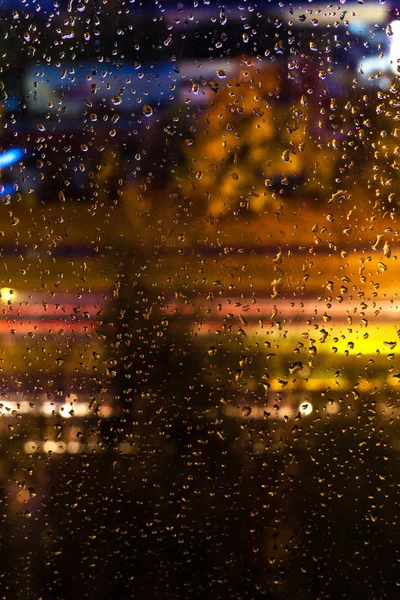 Drops Rain Wet Window Orange Sunset Background — Stock Photo, Image