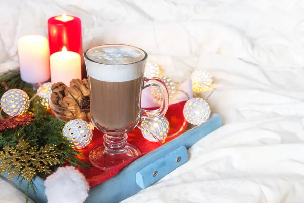 Cup Cocoa Hot Chocolate Bed — Stock Photo, Image