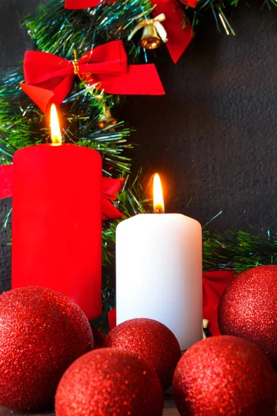 Burning Candles Festive Christmas Decorations Stock Picture