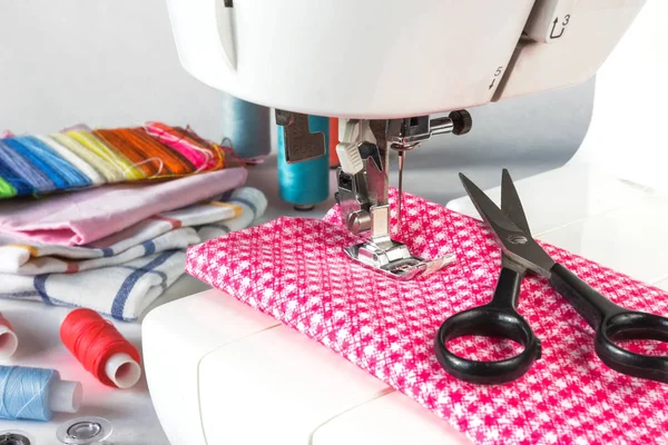 Pastel Color Background Dressmaker Designer Desk Handcraft Accessories Threads Roll — Stock Photo, Image